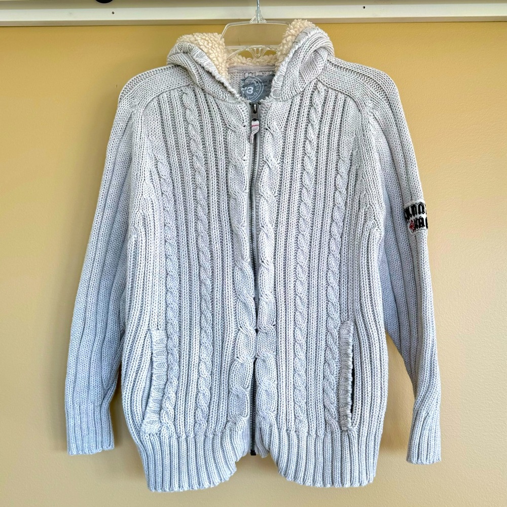Calvin Klein Jeans Cable Knit Hooded Sweater Zip-up Hoodie Jacket Medium M 10-12